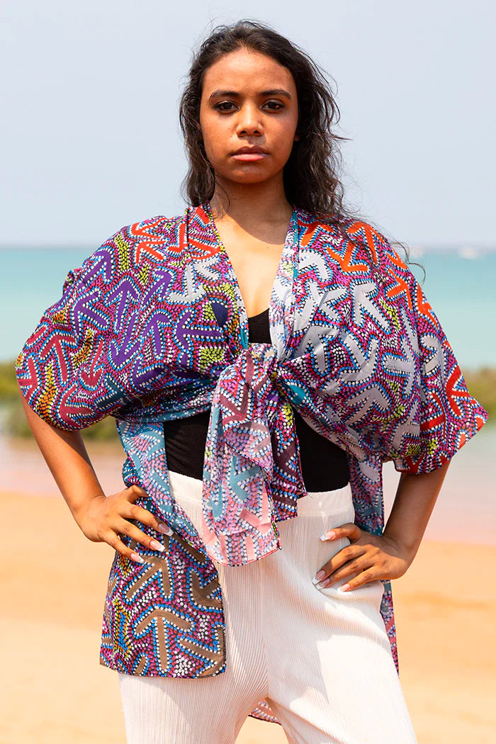 LADIES SHAWL - ABORIGINAL ART - LIGHTWEIGHT - YANKIRRI WARDILYKA - AUSTRALIA, INDIGENOUS, SOUVENIR, GIFT, SCARF, BEACH TOP