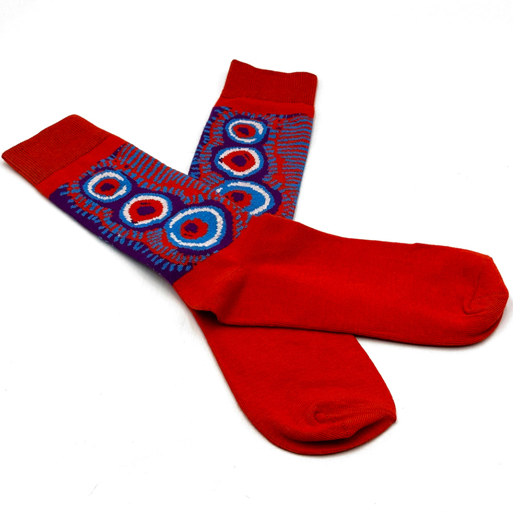 SOCKS - ABORIGINAL ART - ADULT, UNISEX - ONE SIZE - COTTON - MURDIE MORRIS - AUSTRALIA, INDIGENOUS, SOUVENIR, GIFT