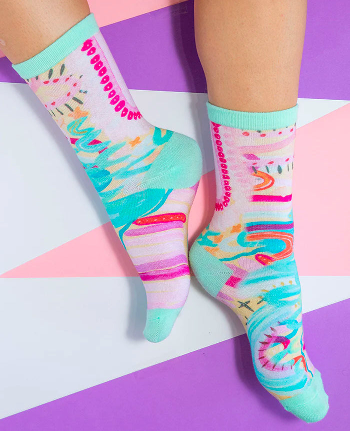 SOCKS - ABORIGINAL ART - ADULT, UNISEX - 4-8 US - COTTON - DHURAY - AUSTRALIA, INDIGENOUS, SOUVENIR, GIFT