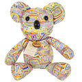 KOALA SOFT TOY, 29cm - COLLECTABLE - ABORIGINAL ART - FELICITY ROBERTSON, YELLOW - AUSTRALIA, INDIGENOUS, SOUVENIR, GIFT