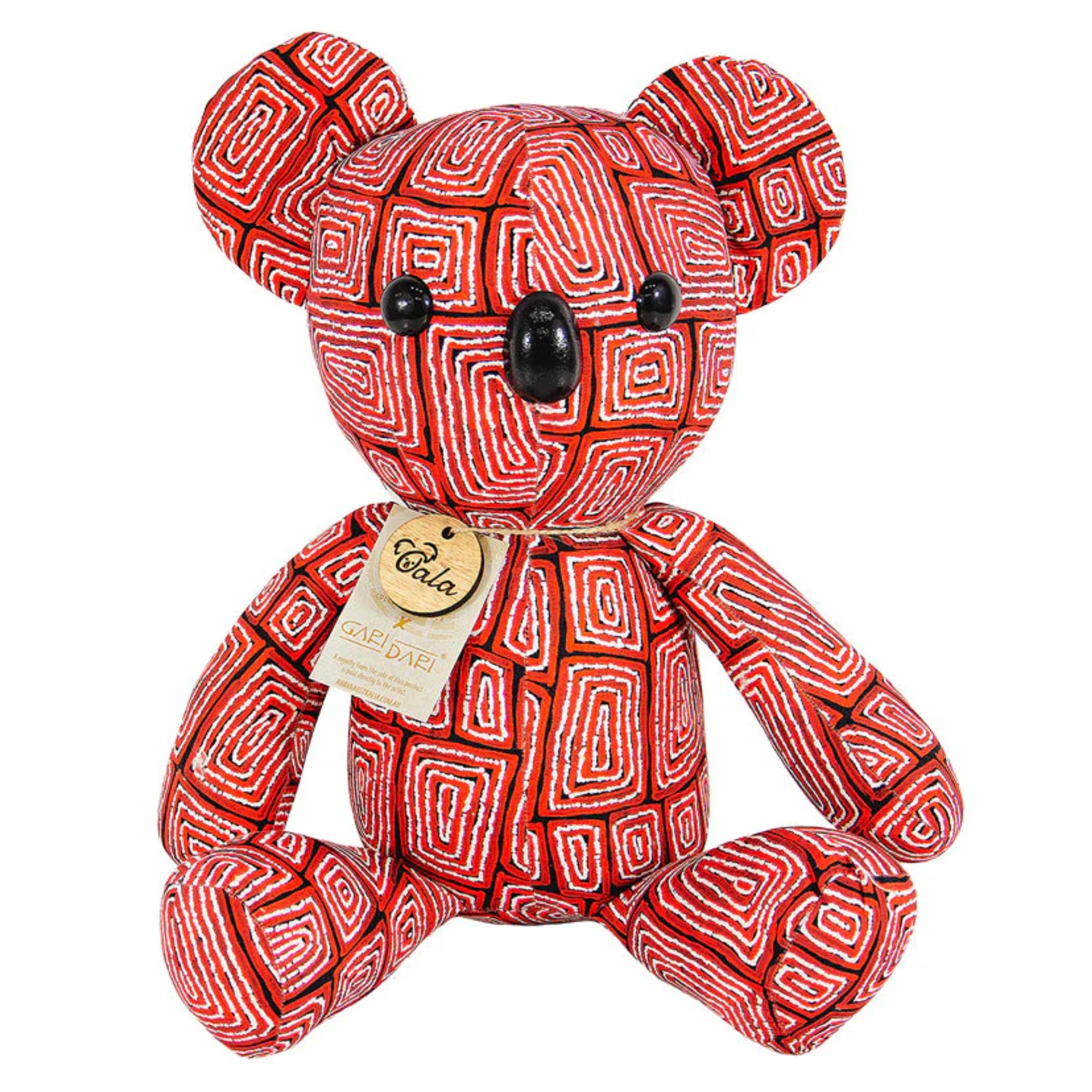 KOALA SOFT TOY, 29cm - COLLECTABLE - ABORIGINAL ART - THOMAS TJAPALTJARRI, RED - AUSTRALIA, INDIGENOUS, SOUVENIR, GIFT