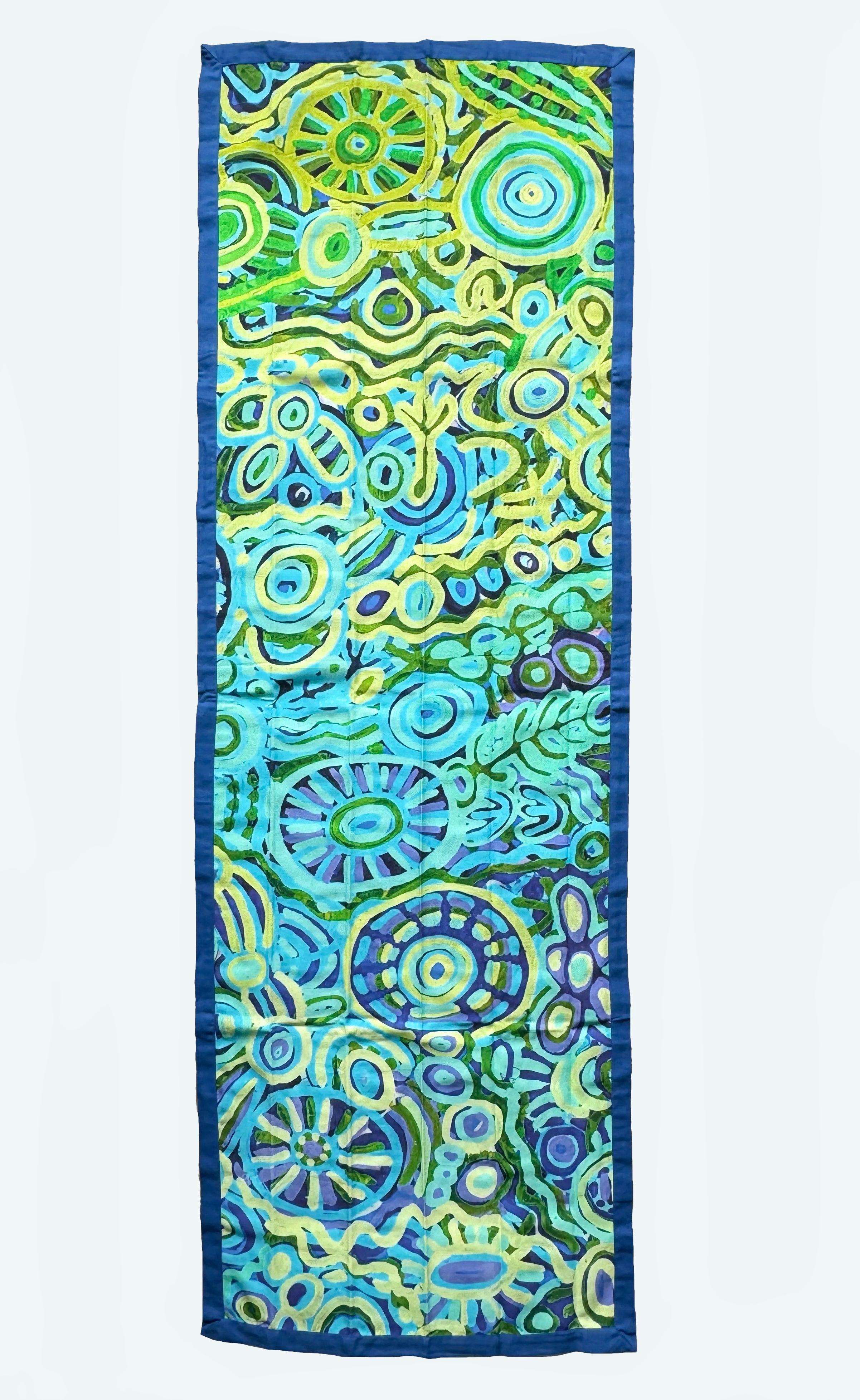 TABLE RUNNER - ABORIGINAL ART - 150x45cm - 100% COTTON - CEDRIC VARCOE - AUSTRALIA, INDIGENOUS, SOUVENIR, GIFT