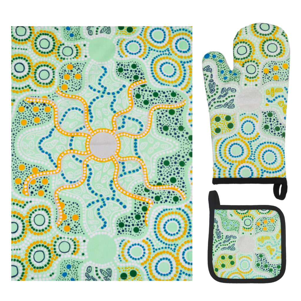 tea towel, oven mitt, pot holder