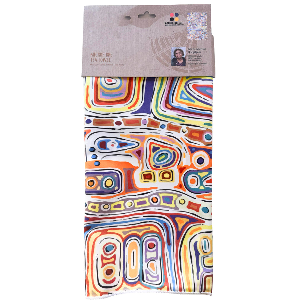TEA TOWEL, KITCHEN TOWEL - ABORIGINAL ART - FELICITY ROBERTSON - 100% MICROFIBRE - AUSTRALIA, INDIGENOUS, SOUVENIR, GIFT