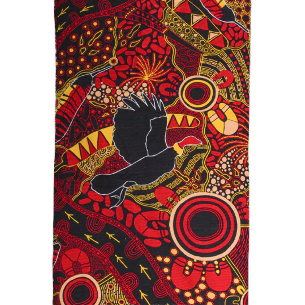 TEA TOWEL, KITCHEN TOWEL - ABORIGINAL ART - MADE IN AUSTRALIA - 100% COTTON - JUSTIN BUTLER, RED - INDIGENOUS, SOUVENIR, GIFT