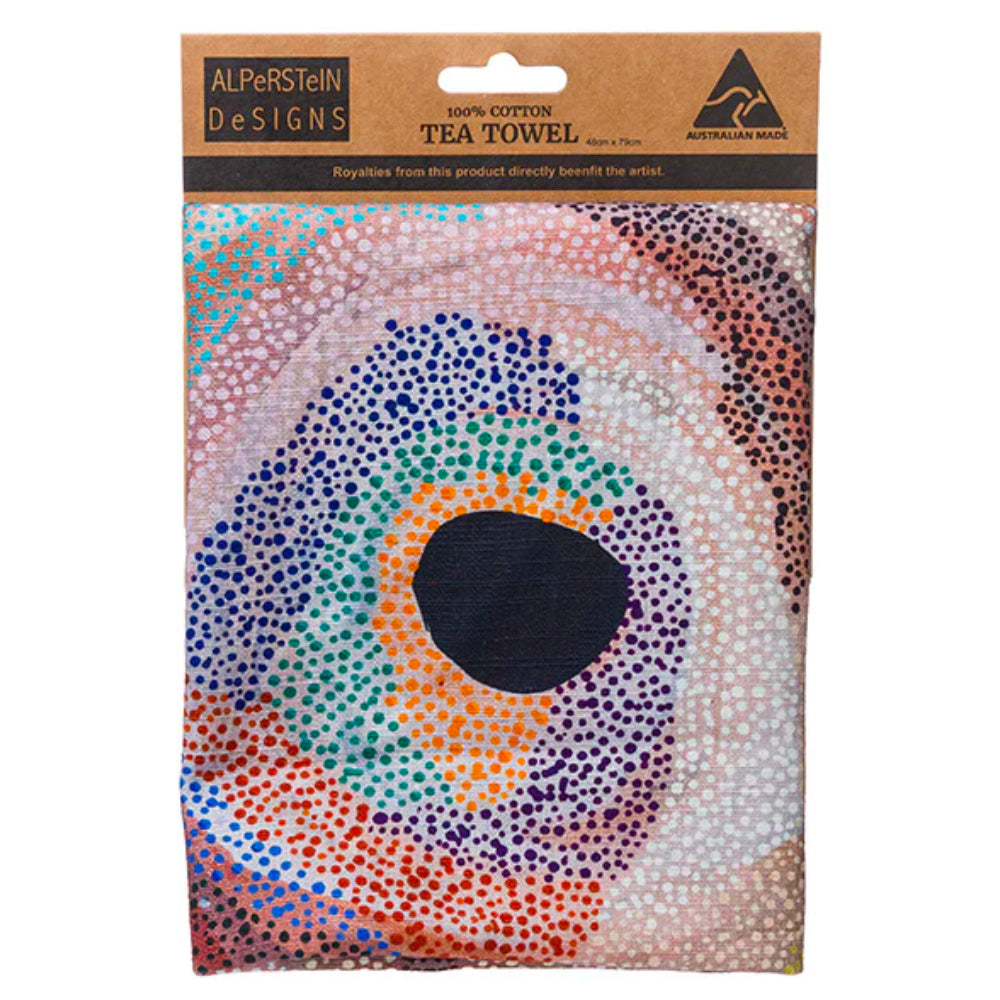 TEA TOWEL, KITCHEN TOWEL - ABORIGINAL ART - MADE IN AUSTRALIA - 100% COTTON - MARIANNE BURTON - INDIGENOUS, SOUVENIR, GIFT