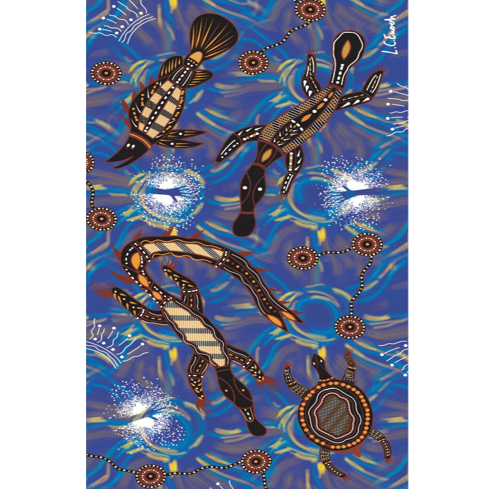 TEA TOWEL, KITCHEN TOWEL - ABORIGINAL ART - MEETING PLACE WATER - 100% MICROFIBRE - AUSTRALIA, INDIGENOUS, SOUVENIR, GIFT