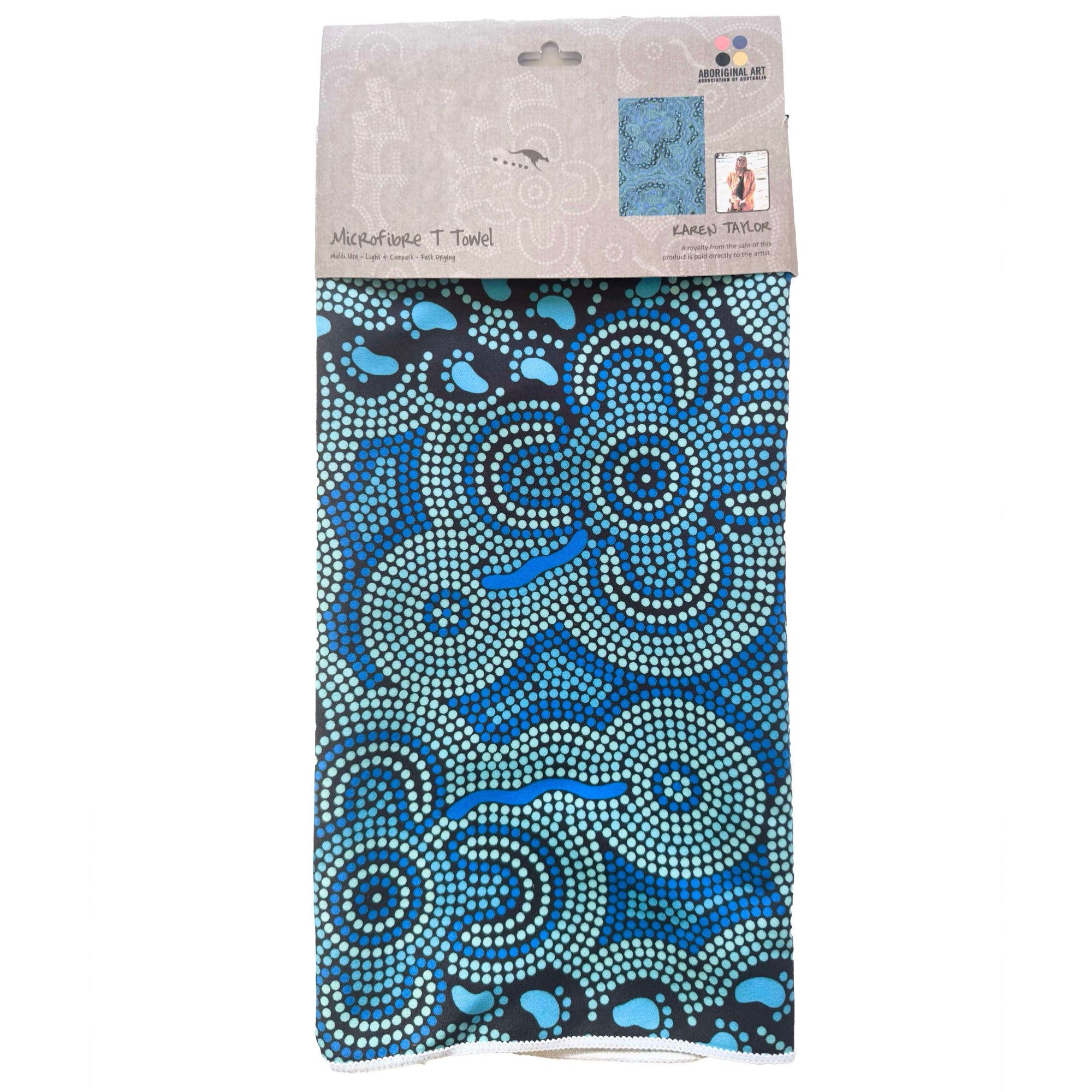 TEA TOWEL, KITCHEN TOWEL - ABORIGINAL ART - ON WALKABOUT BLUE - 100% MICROFIBRE - AUSTRALIA, INDIGENOUS, SOUVENIR, GIFT