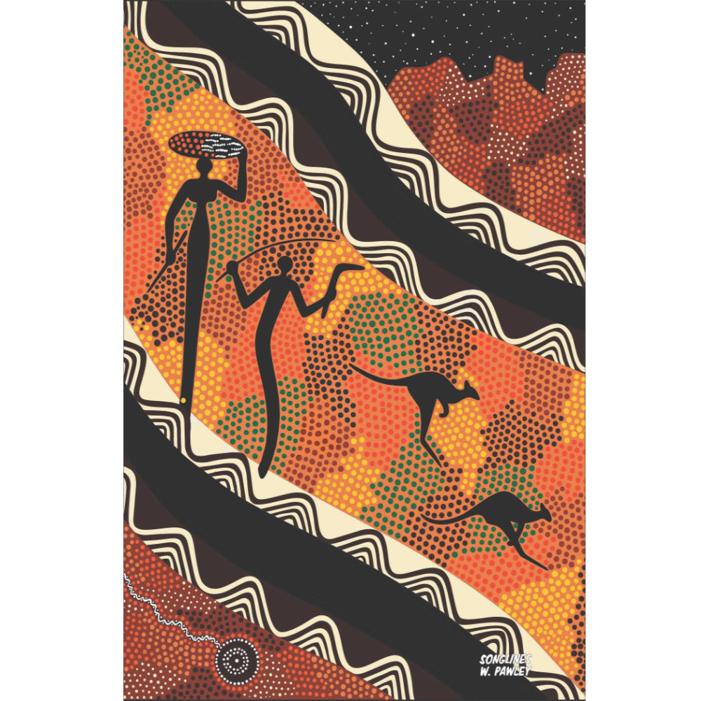 TEA TOWEL, KITCHEN TOWEL - ABORIGINAL ART - SONGLINES - 100% MICROFIBRE - AUSTRALIA, INDIGENOUS, SOUVENIR, GIFT