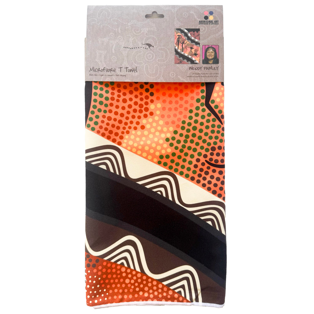 TEA TOWEL, KITCHEN TOWEL - ABORIGINAL ART - SONGLINES - 100% MICROFIBRE - AUSTRALIA, INDIGENOUS, SOUVENIR, GIFT