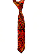 MENS TIE, NECKTIE, SUIT TIE - GIFT BOXED - ABORIGINAL ART - 100% POLYESTER - DAMIEN & YILPI MARKS, ORANGE - AUSTRALIA, INDIGENOUS, SOUVENIR, GIFT