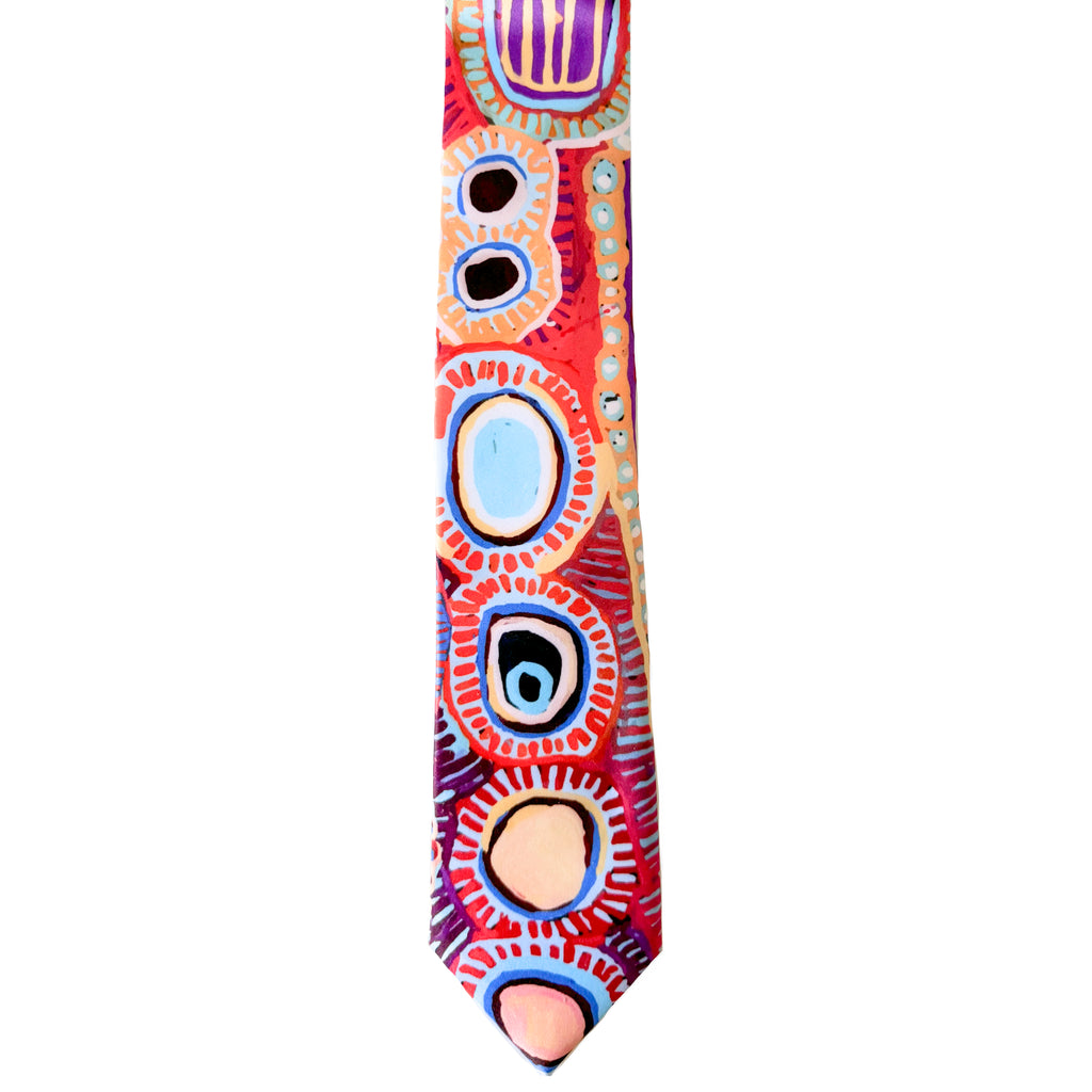 MENS TIE, NECKTIE, SUIT TIE - GIFT BOXED - ABORIGINAL ART - 100% POLYESTER - MURDIE MORRIS - AUSTRALIA, INDIGENOUS, SOUVENIR, GIFT