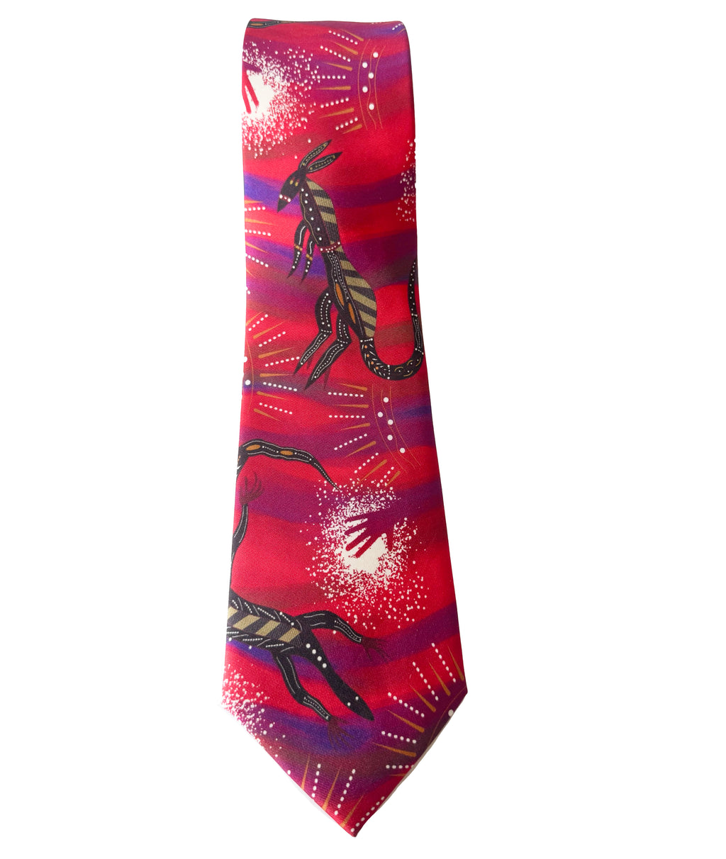 MENS TIE, NECKTIE, SUIT TIE - ABORIGINAL ART - 100% SILK - DESERT TOTEMS - AUSTRALIA, INDIGENOUS, SOUVENIR, GIFT