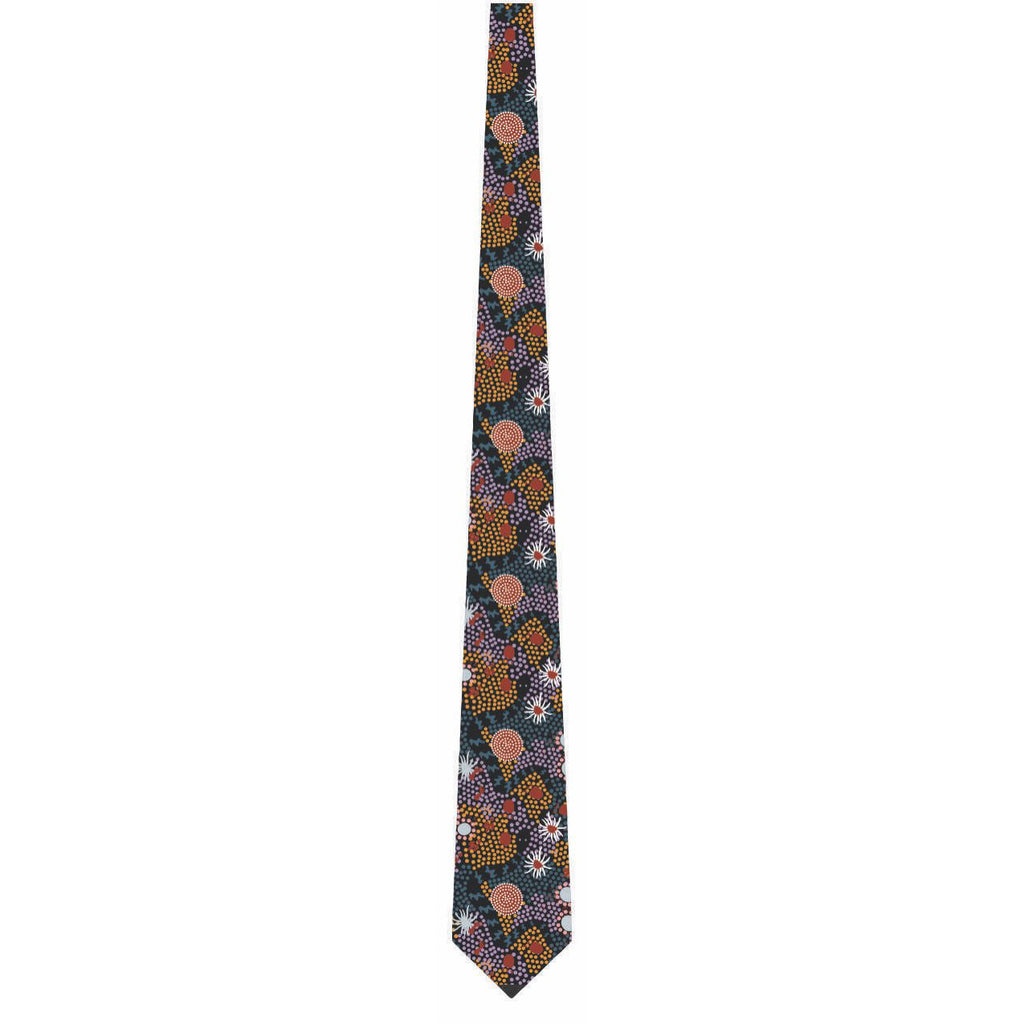 MENS TIE, NECKTIE, SUIT TIE - ABORIGINAL ART - 100% SILK - FROM THE BUSH - AUSTRALIA, INDIGENOUS, SOUVENIR, GIFT