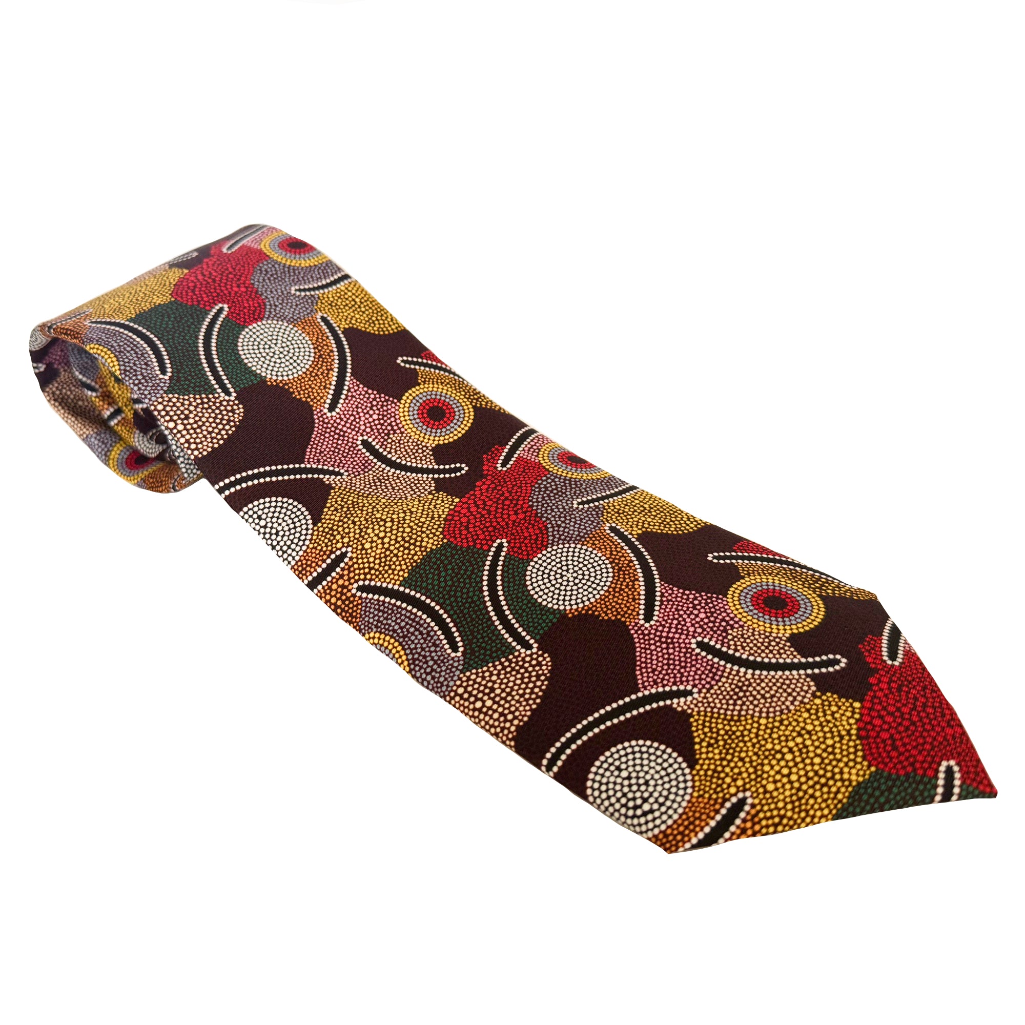 MENS TIE, NECKTIE, SUIT TIE - ABORIGINAL ART - 100% SILK - MAN’S CEREMONY - AUSTRALIA, INDIGENOUS, SOUVENIR, GIFT