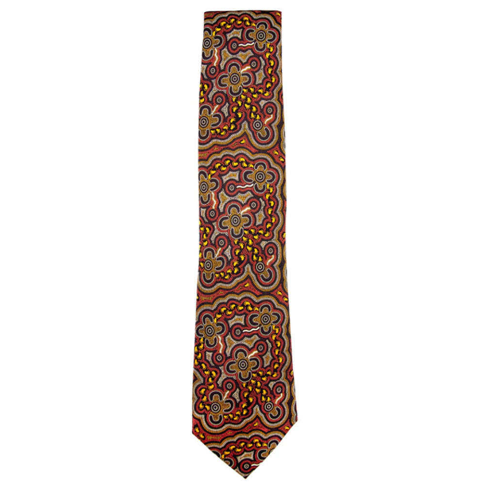 MENS TIE, NECKTIE, SUIT TIE - ABORIGINAL ART - 100% SILK - ON WALKABOUT OCHRE - AUSTRALIA, INDIGENOUS, SOUVENIR, GIFT