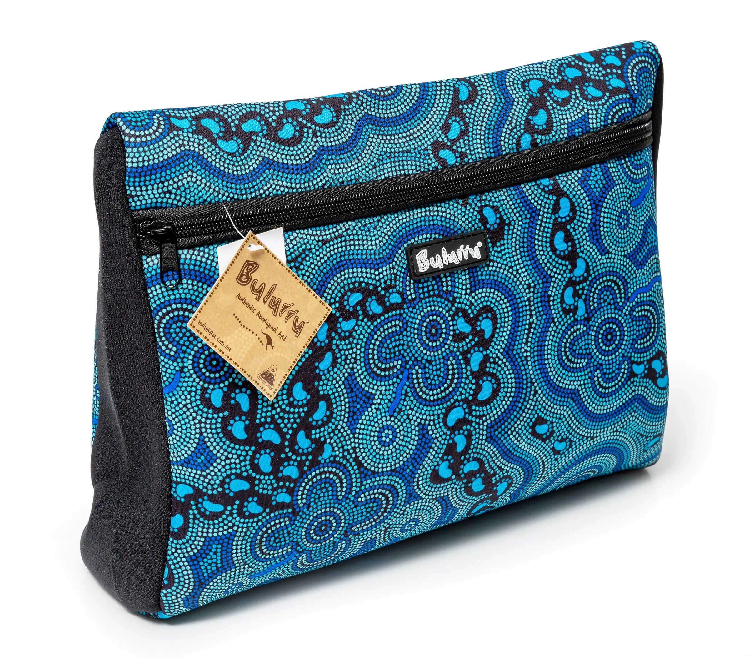 LARGE TOILETRY BAG, WASH BAG - ABORIGINAL ART - ON WALKABOUT BLUE - AUSTRALIA, INDIGENOUS, SOUVENIR, GIFT