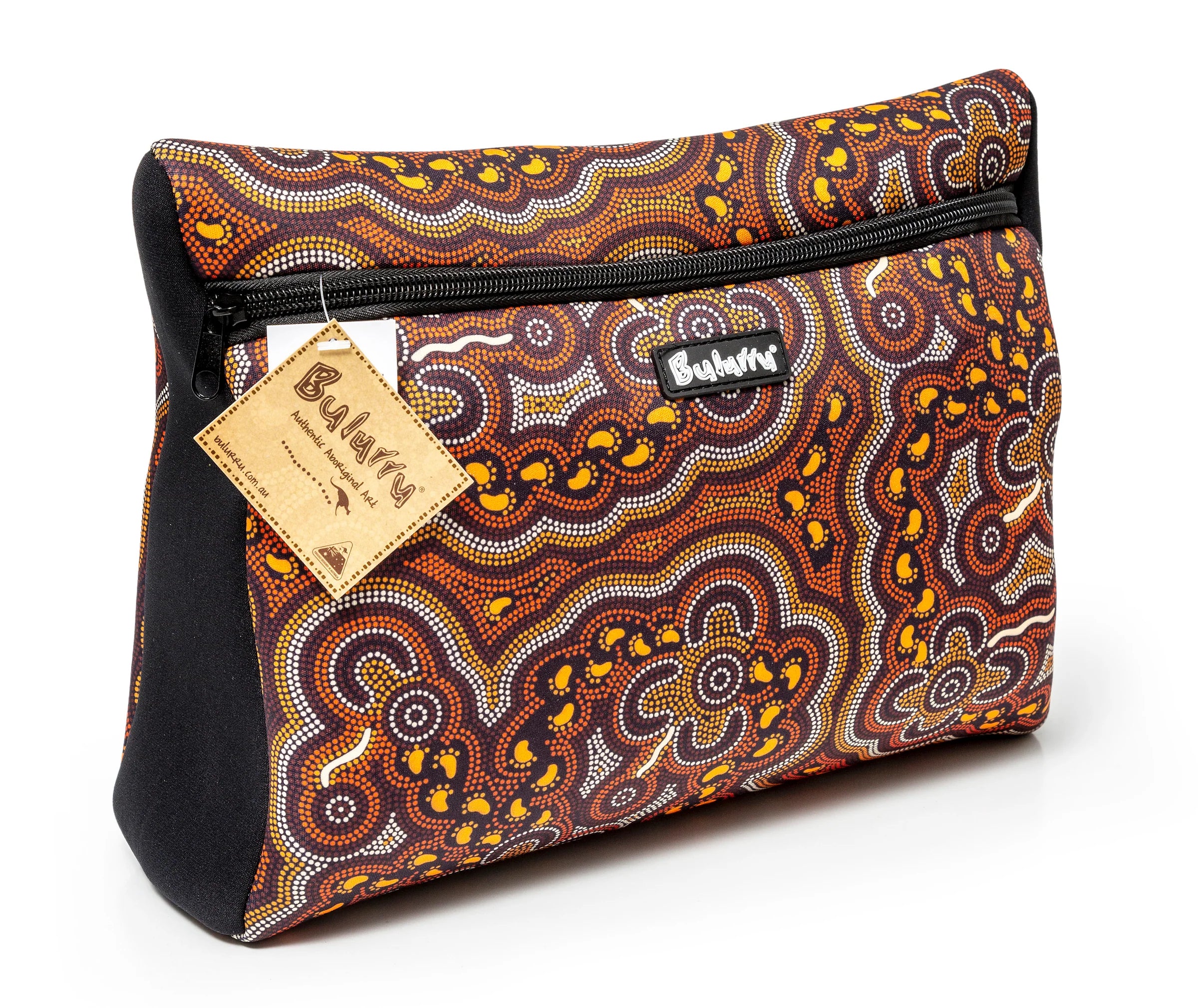 LARGE TOILETRY BAG, WASH BAG - ABORIGINAL ART - ON WALKABOUT OCHRE - AUSTRALIA, INDIGENOUS, SOUVENIR, GIFT