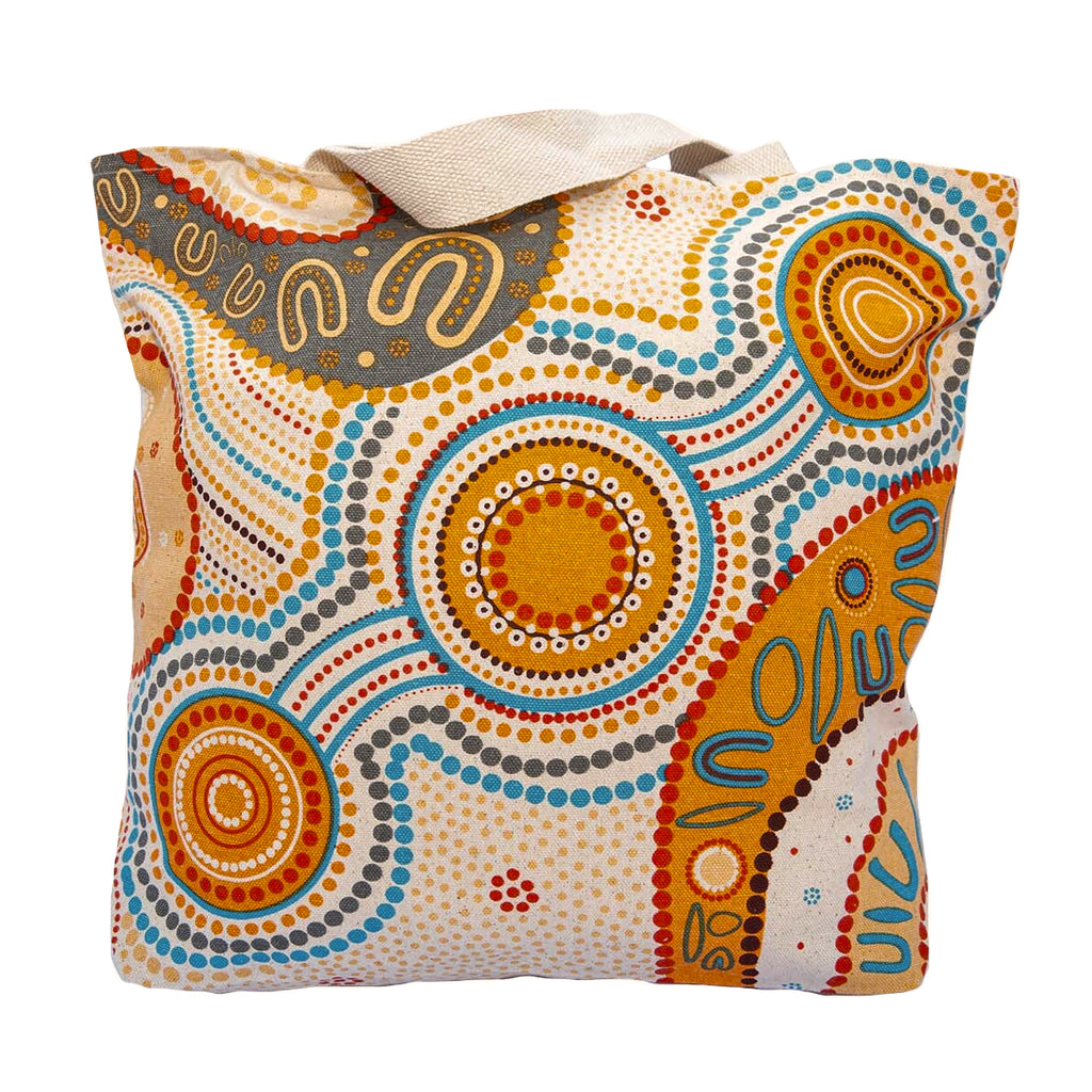 TOTE BAG, SHOPPING BAG, BEACH BAG - ABORIGINAL ART - STRONGER TOGETHER - AUSTRALIA, INDIGENOUS, SOUVENIR, GIFT