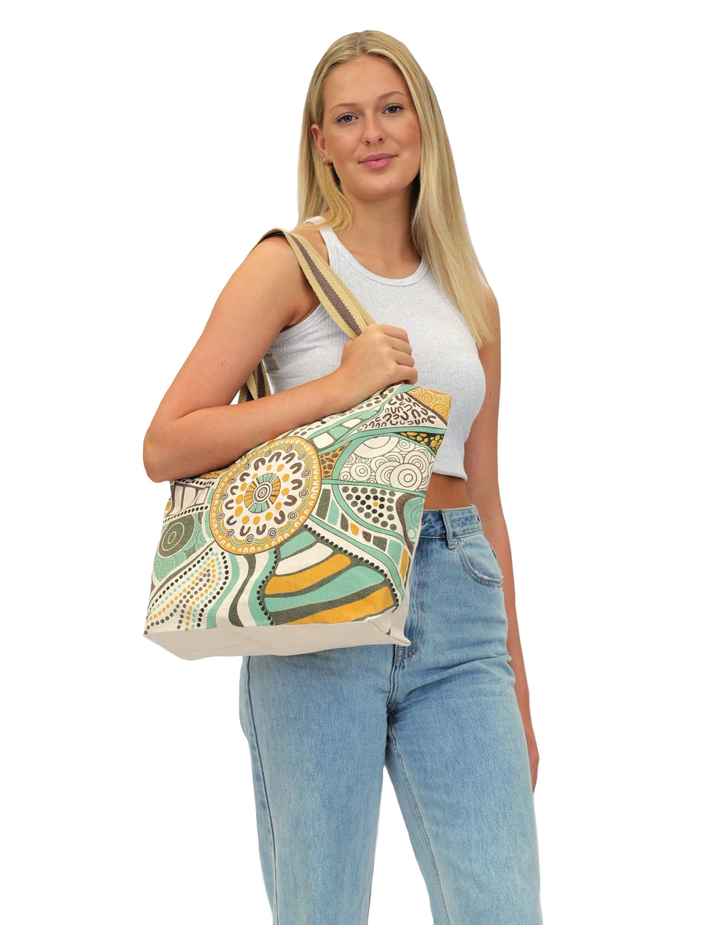 TOTE BAG, SHOPPING BAG, BEACH BAG - ABORIGINAL ART - ROAD TO FREEDOM - AUSTRALIA, INDIGENOUS, SOUVENIR, GIFT