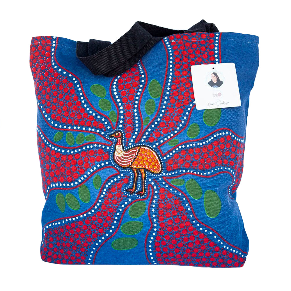 TOTE BAG, SHOPPING BAG, BEACH BAG - ABORIGINAL ART - EMU EGG HUNTING TIME - AUSTRALIA, INDIGENOUS, SOUVENIR, GIFT