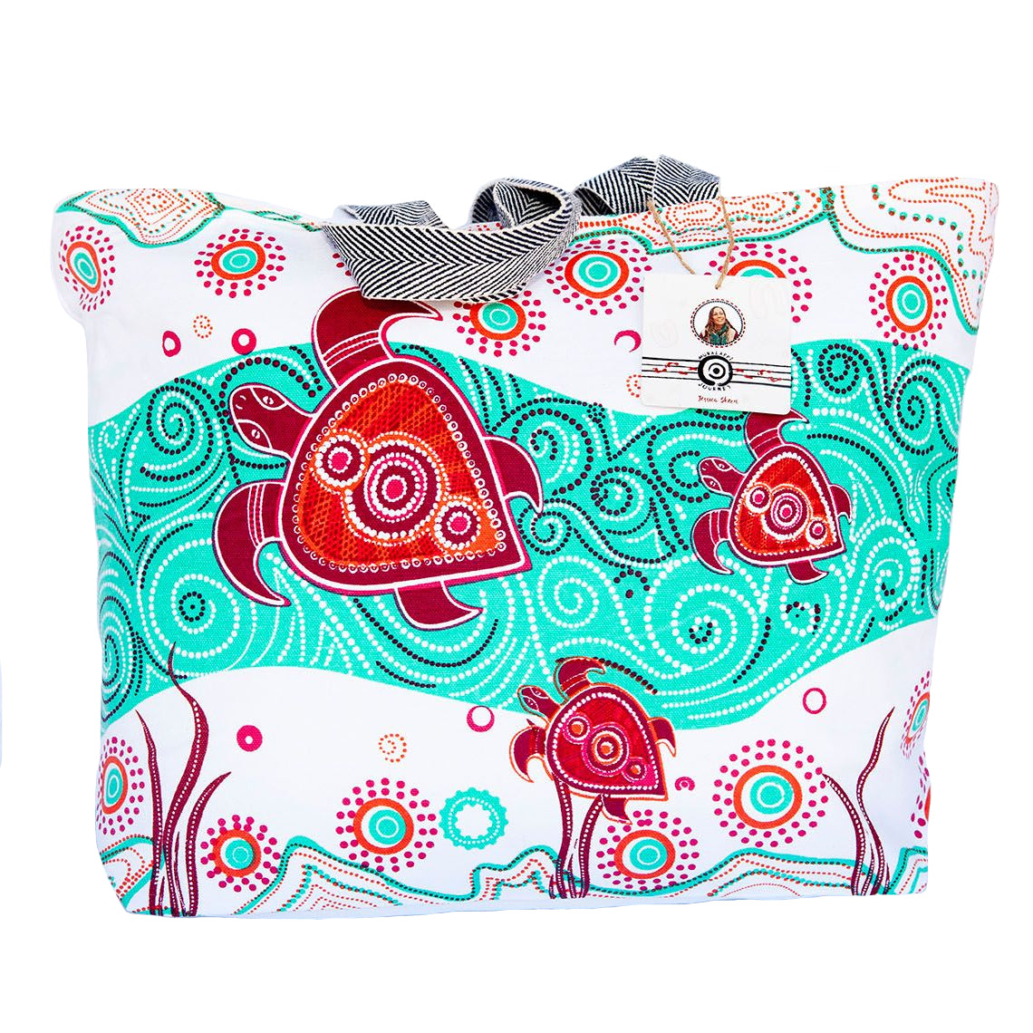 TOTE BAG, SHOPPING BAG, BEACH BAG - ABORIGINAL ART - SEA TURTLES - AUSTRALIA, INDIGENOUS, SOUVENIR, GIFT