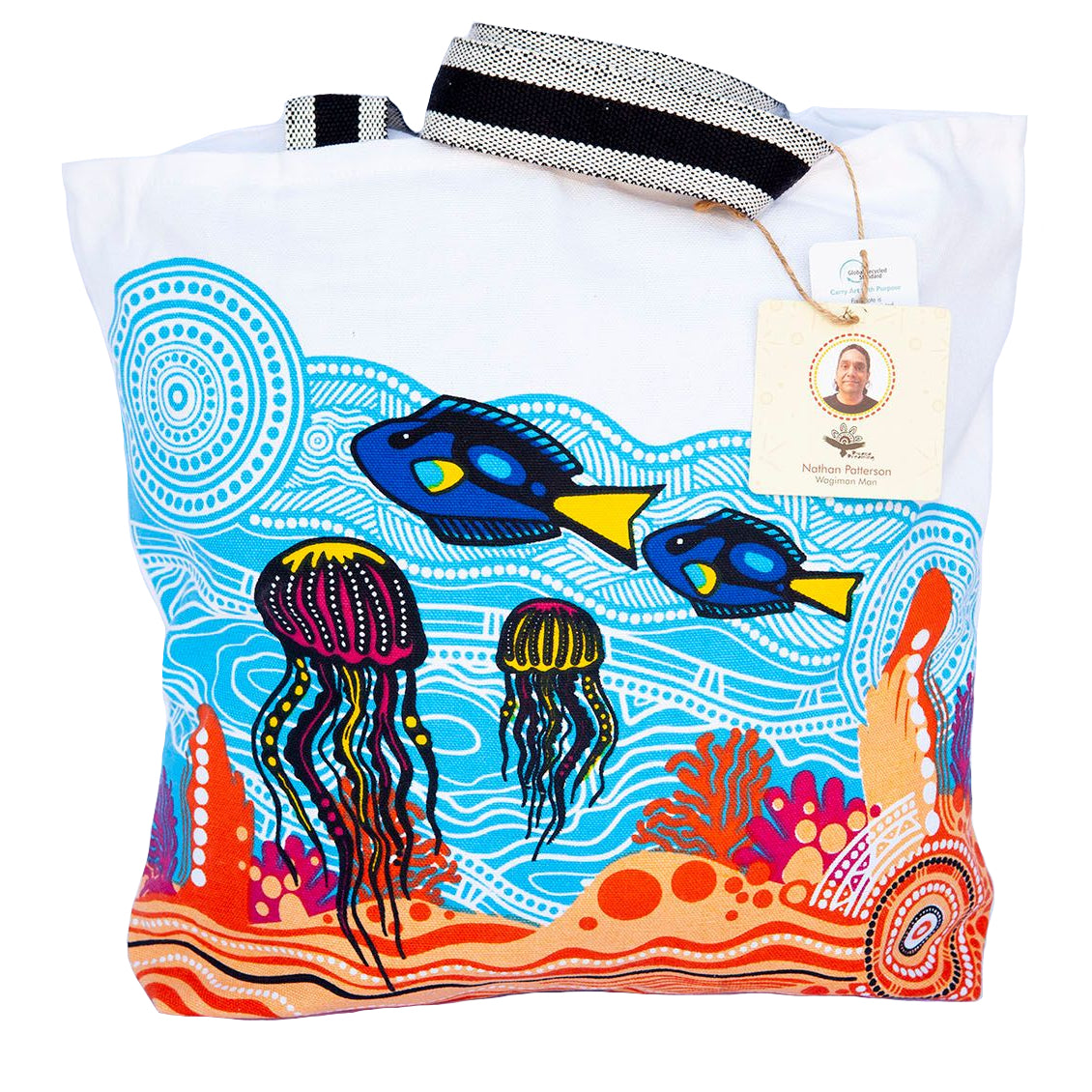 TOTE BAG, SHOPPING BAG, BEACH BAG - ABORIGINAL ART - JELLYFISH - AUSTRALIA, INDIGENOUS, SOUVENIR, GIFT