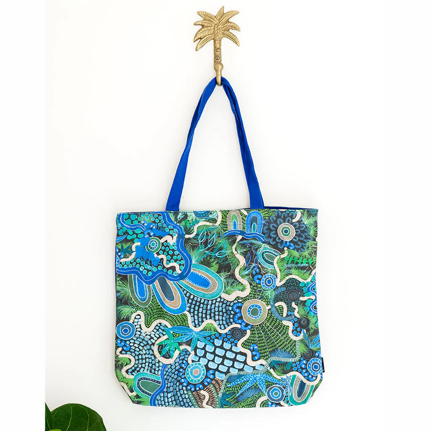 TOTE BAG, SHOPPING BAG, BEACH BAG - ABORIGINAL ART - KOKODA JOURNEY - AUSTRALIA, INDIGENOUS, SOUVENIR, GIFT