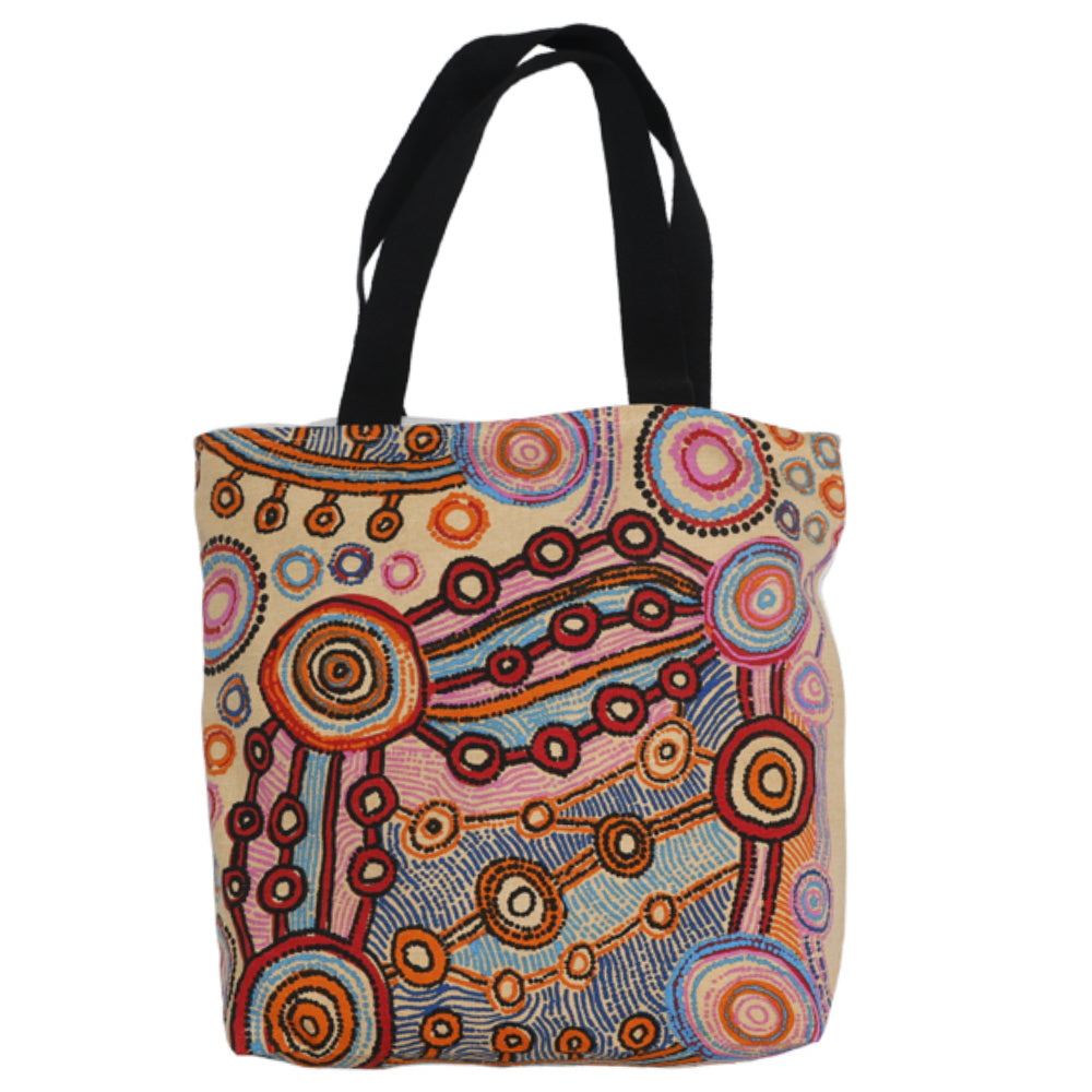 TOTE BAG, SHOPPING BAG, BEACH BAG - ABORIGINAL ART - ROCKS AND WATERHOLES - AUSTRALIA, INDIGENOUS, SOUVENIR, GIFT