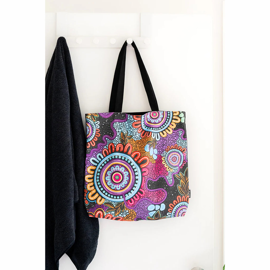 TOTE BAG, SHOPPING BAG, BEACH BAG - ABORIGINAL ART - CELEBRATION - AUSTRALIA, INDIGENOUS, SOUVENIR, GIFT