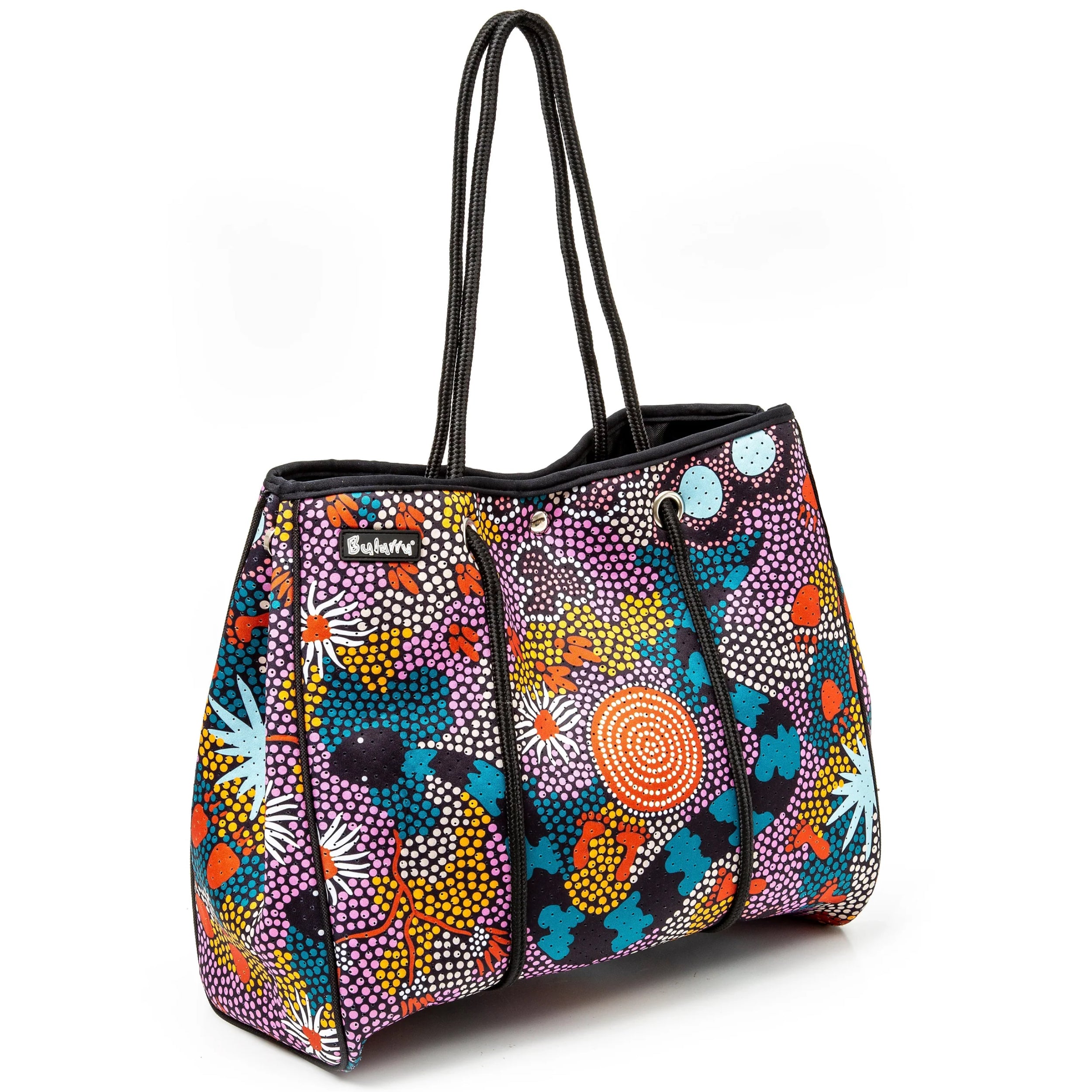 LARGE HAND BAG, TOTE BAG, URBAN BAG - ABORIGINAL ART - FROM THE BUSH - AUSTRALIA, INDIGENOUS, SOUVENIR, GIFT