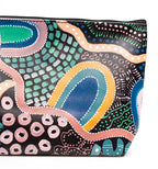 MAKEUP BAG, COSMETIC PURSE - ABORIGINAL ART - BY THE WATERHOLE - UTILITY CASE, PENCIL CASE - AUSTRALIA, INDIGENOUS, SOUVENIR, GIFT