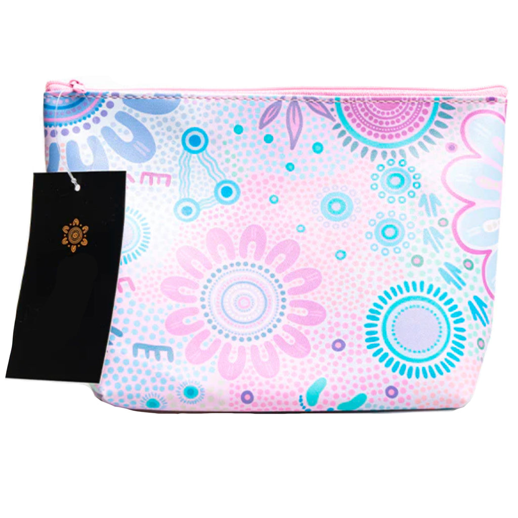 MAKEUP BAG, COSMETIC PURSE - ABORIGINAL ART - COASTAL COUNTRY RESOURCES - UTILITY CASE, PENCIL CASE - AUSTRALIA, INDIGENOUS, SOUVENIR, GIFT