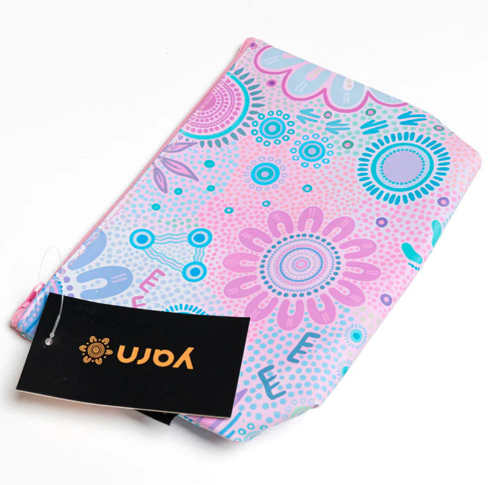 MAKEUP BAG, COSMETIC PURSE - ABORIGINAL ART - COASTAL COUNTRY RESOURCES - UTILITY CASE, PENCIL CASE - AUSTRALIA, INDIGENOUS, SOUVENIR, GIFT