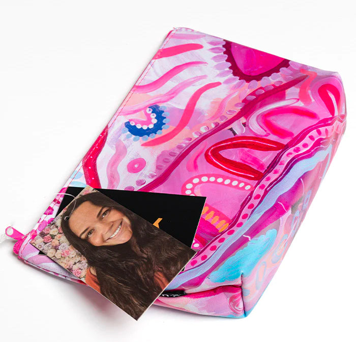 MAKEUP BAG, COSMETIC PURSE - ABORIGINAL ART - THE FUTURE IS BRIGHT - UTILITY CASE, PENCIL CASE - AUSTRALIA, INDIGENOUS, SOUVENIR, GIFT