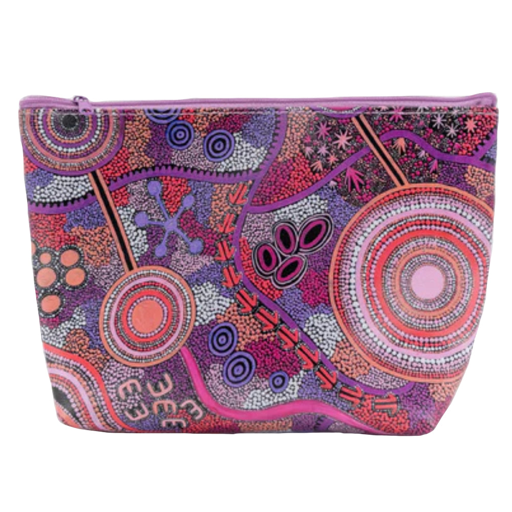 MAKEUP BAG, COSMETIC PURSE - ABORIGINAL ART - PINK COLOURS - UTILITY CASE, PENCIL CASE - AUSTRALIA, INDIGENOUS, SOUVENIR, GIFT