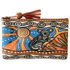LADIES COSMETIC BAG, MAKEUP BAG, PURSE - ABORIGINAL ART - LEATHER - SUNSET KOALA - AUSTRALIA, INDIGENOUS, SOUVENIR, GIFT