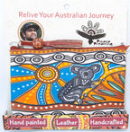 LADIES COSMETIC BAG, MAKEUP BAG, PURSE - ABORIGINAL ART - LEATHER - SUNSET KOALA - AUSTRALIA, INDIGENOUS, SOUVENIR, GIFT