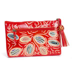 LADIES COSMETIC BAG, MAKEUP BAG, PURSE - ABORIGINAL ART - LEATHER - FAMILY BONDS - AUSTRALIA, INDIGENOUS, SOUVENIR, GIFT