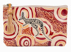 LADIES COSMETIC BAG, MAKEUP BAG, PURSE - ABORIGINAL ART - LEATHER - BILLABONG KANGAROO, TAN - AUSTRALIA, INDIGENOUS, SOUVENIR, GIFT