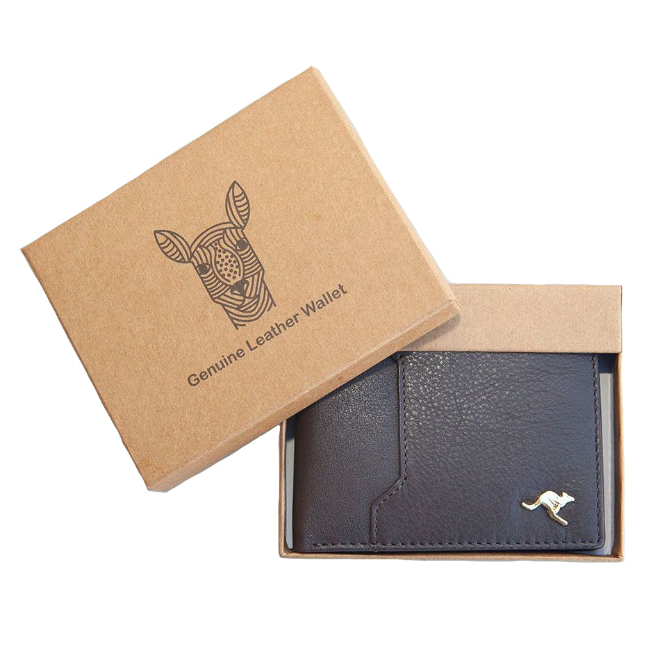 MENS WALLET - ABORIGINAL  ART - LEATHER - DARK BROWN - KANGAROO - AUSTRALIA, INDIGENOUS, SOUVENIR, GIFT