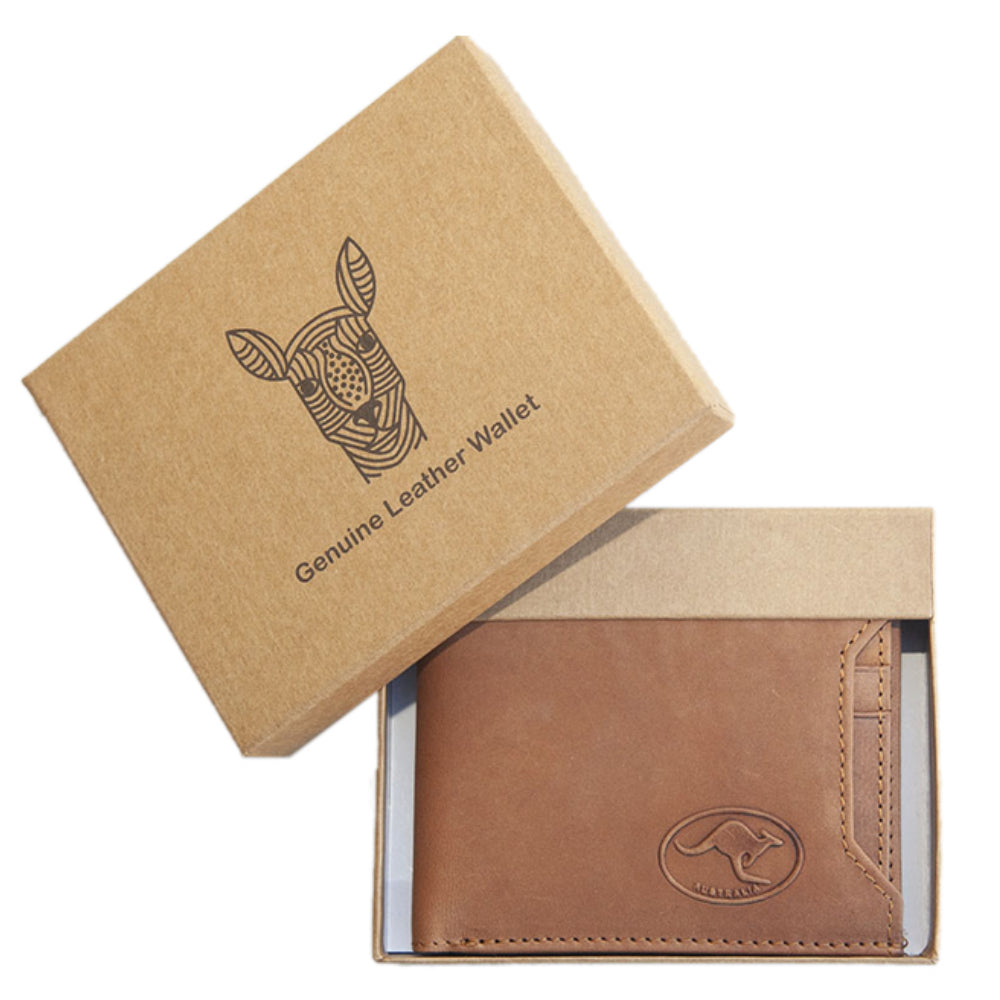 MENS WALLET - ABORIGINAL  ART - LEATHER - TAN - KANGAROO - AUSTRALIA, INDIGENOUS, SOUVENIR, GIFT