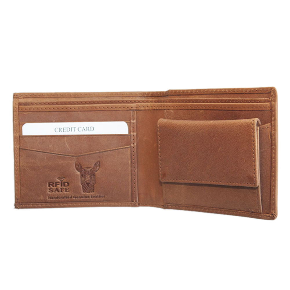 MENS WALLET - ABORIGINAL  ART - LEATHER - TAN - KANGAROO - AUSTRALIA, INDIGENOUS, SOUVENIR, GIFT