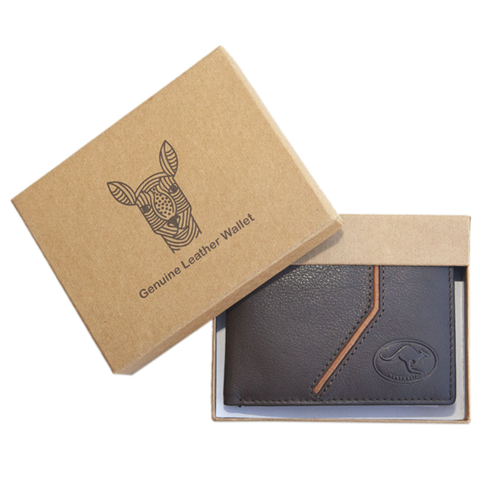 MENS WALLET - ABORIGINAL  ART - LEATHER - BROWN, TAN, TWO TONE - KANGAROO - AUSTRALIA, INDIGENOUS, SOUVENIR, GIFT