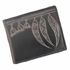 MENS WALLET - ABORIGINAL  ART - MADE IN AUSTRALIA - SOFT LEATHER - BLACK - GUM LEAVES - AUSTRALIA, INDIGENOUS, SOUVENIR, GIFT