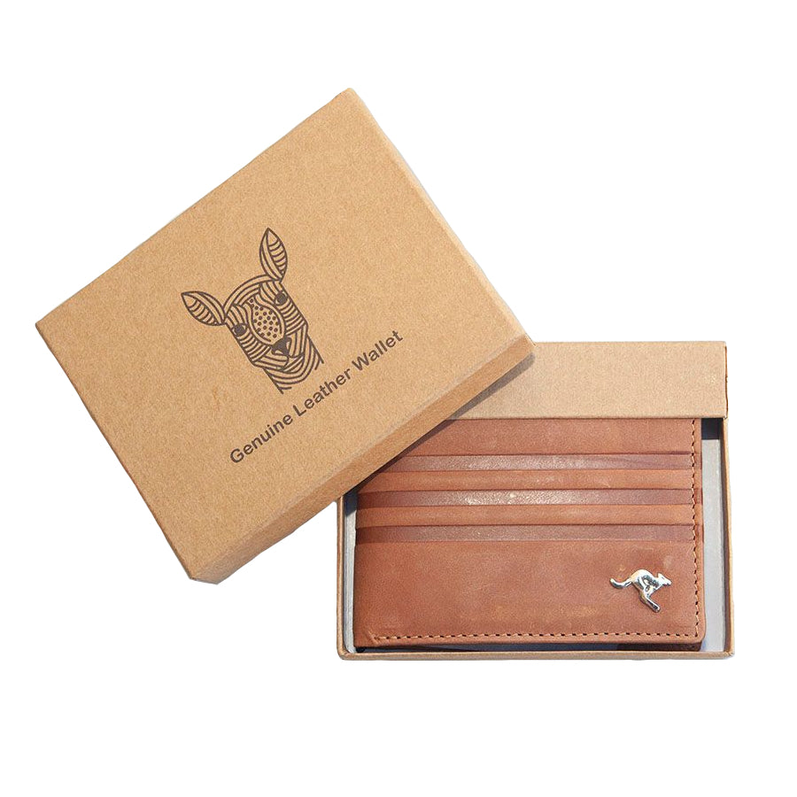 MENS WALLET - ABORIGINAL  ART - LEATHER - TAN - KANGAROO - AUSTRALIA, INDIGENOUS, SOUVENIR, GIFT