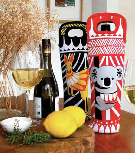 WINE BOTTLE BAG, HOLDER, COOLER - REUSABLE , NEOPRENE - AUSTRALIA, KOALA, KANGAROO - SOUVENIR, GIFT