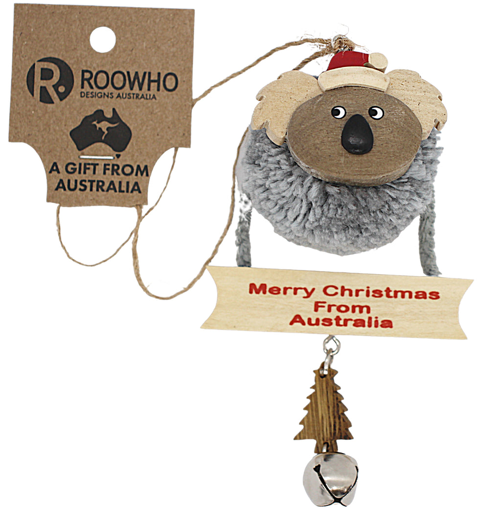 2 x CHRISTMAS ORNAMENTS, HANGING - WOODEN - KOALA & KANGAROO - AUSTRALIA, SOUVENIR, GIFT, XMAS